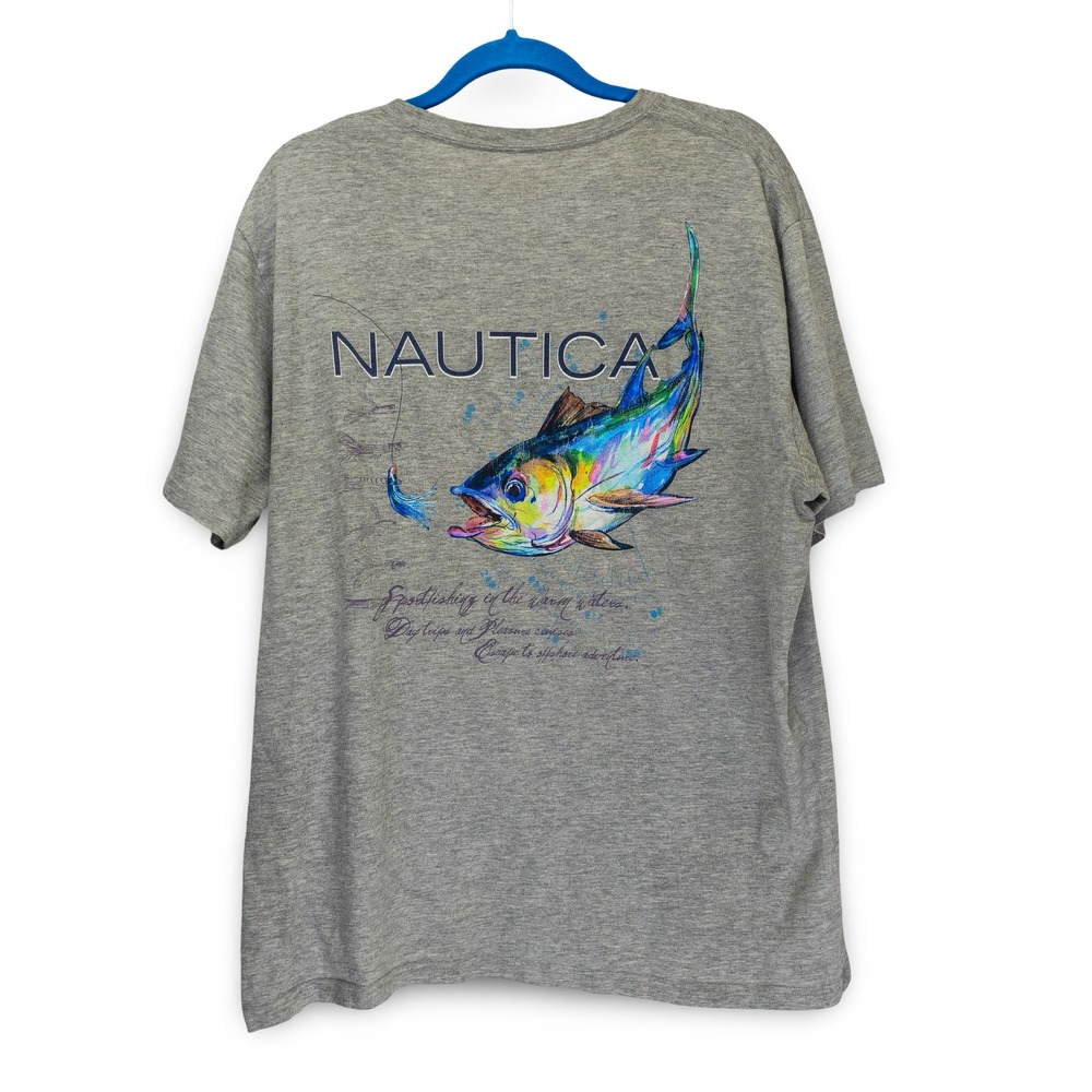 Nautica Sportfishing Graphic Tee Mens XL Gray Excellent